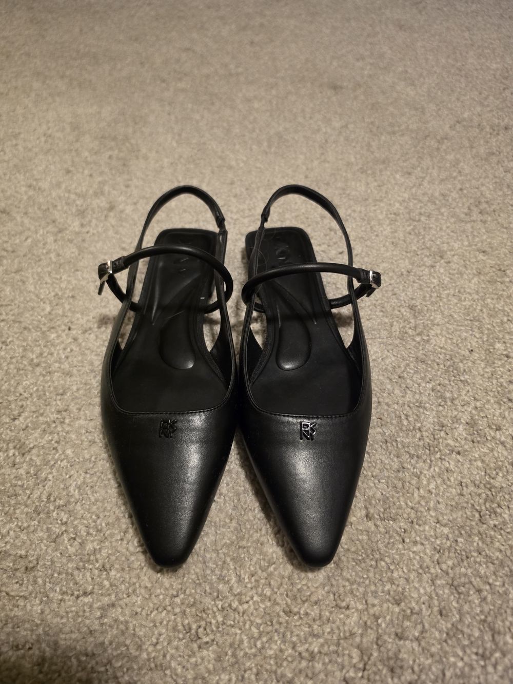 Dkny Black Pointed Slingback Mules